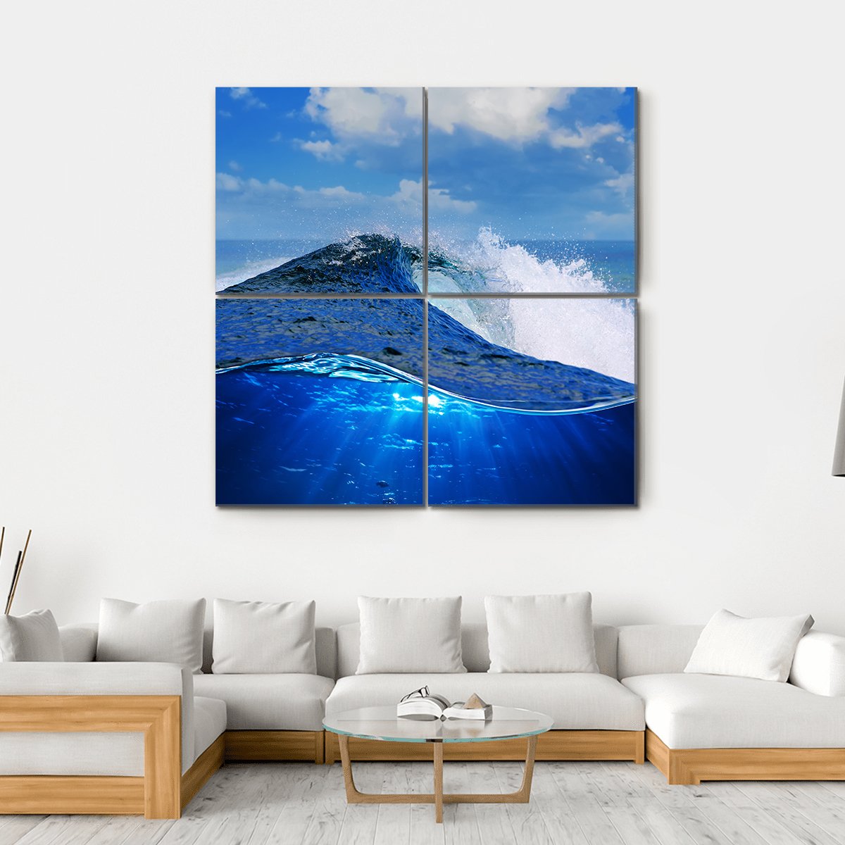 Rough White Blue Ocean Wave Canvas Wall Art-4 Square-Gallery Wrap-17" x 17"-Tiaracle