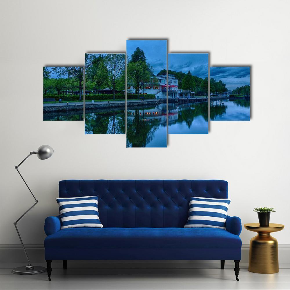 Ruhr Promenade In Muelheim Canvas Wall Art-5 Star-Gallery Wrap-62" x 32"-Tiaracle