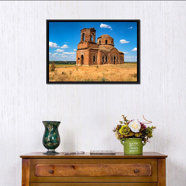 Ruined Orhtodox Cathedral Canvas Wall Art-1 Piece-Floating Frame-24" x 16"-Tiaracle