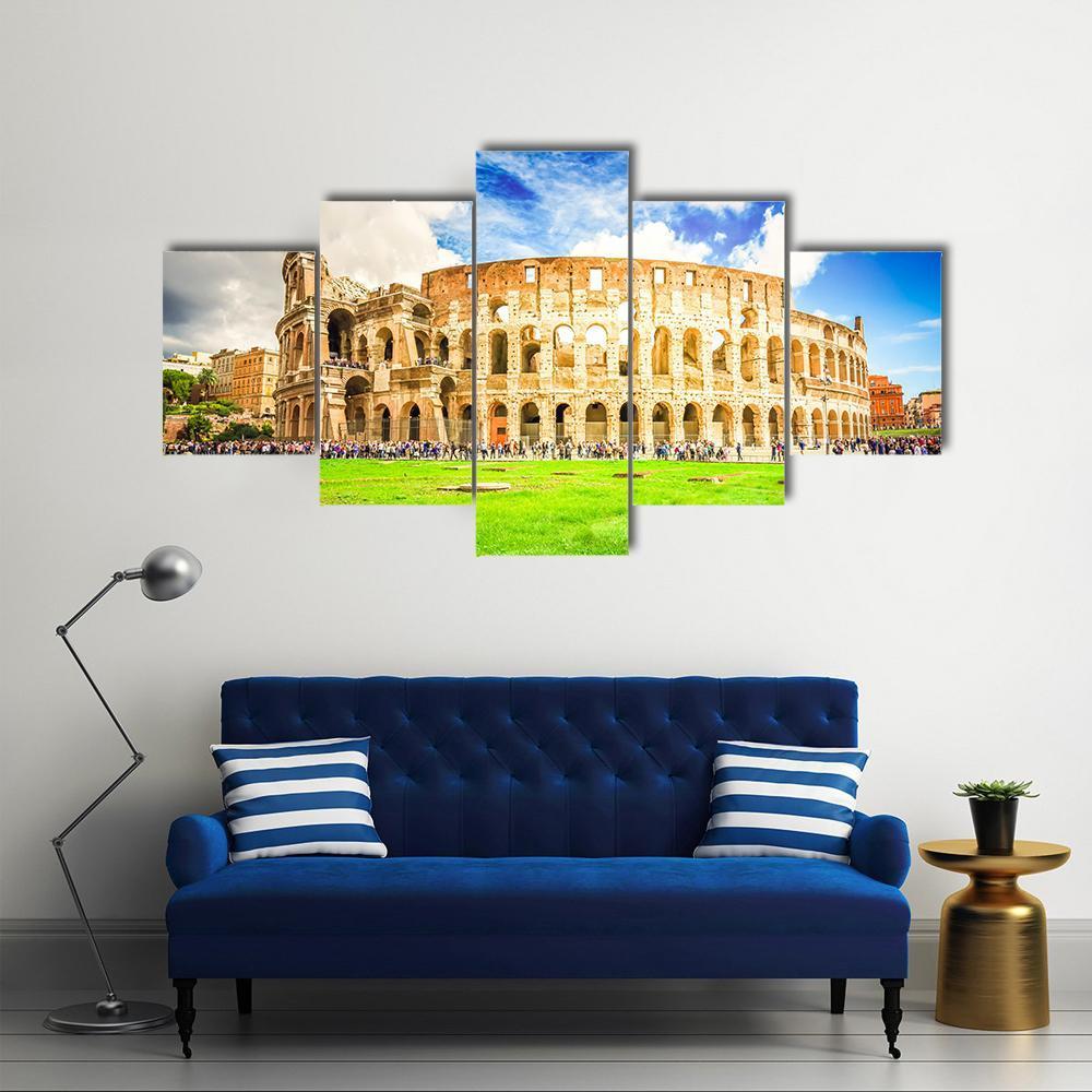 Ruins Of Antique Colosseum Building Canvas Wall Art-5 Star-Gallery Wrap-62" x 32"-Tiaracle