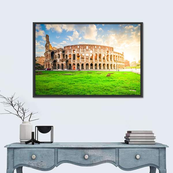 Ruins Of Antique Colosseum Canvas Wall Art-1 Piece-Floating Frame-24" x 16"-Tiaracle