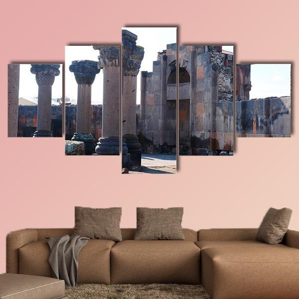 Ruins Of The Zvartnos Temple In Armenia Canvas Wall Art-5 Star-Gallery Wrap-62" x 32"-Tiaracle
