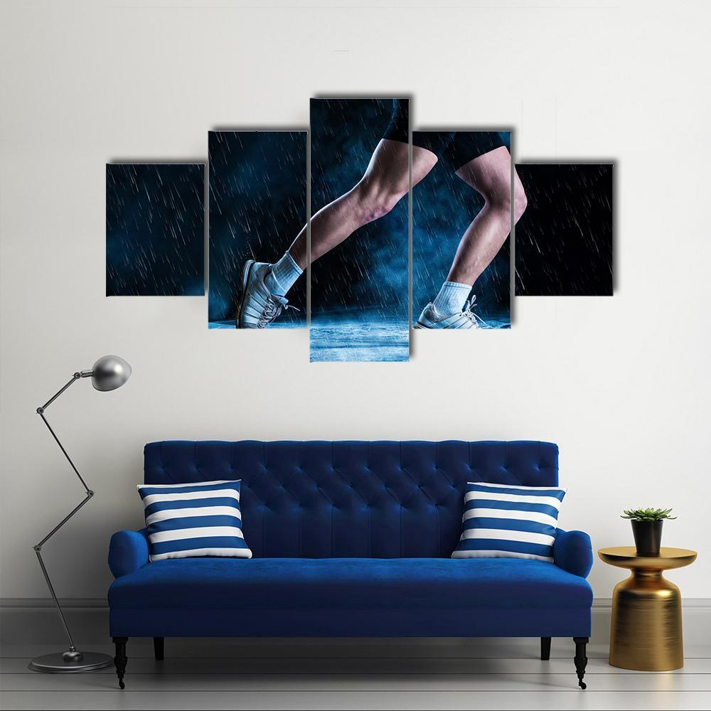 Runne Feet Running In Misty Dark Canvas Wall Art-5 Star-Gallery Wrap-62" x 32"-Tiaracle