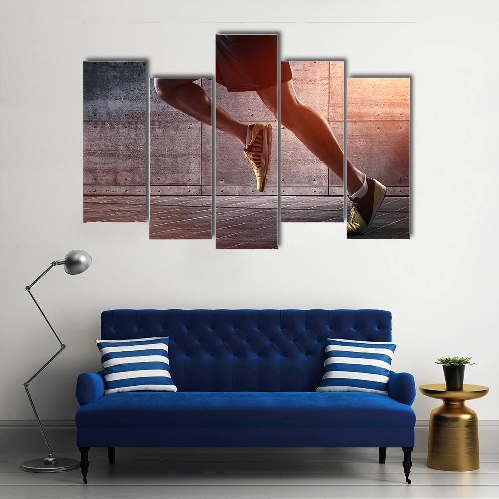 Runner's Legs Run On The Street Canvas Wall Art-5 Pop-Gallery Wrap-47" x 32"-Tiaracle