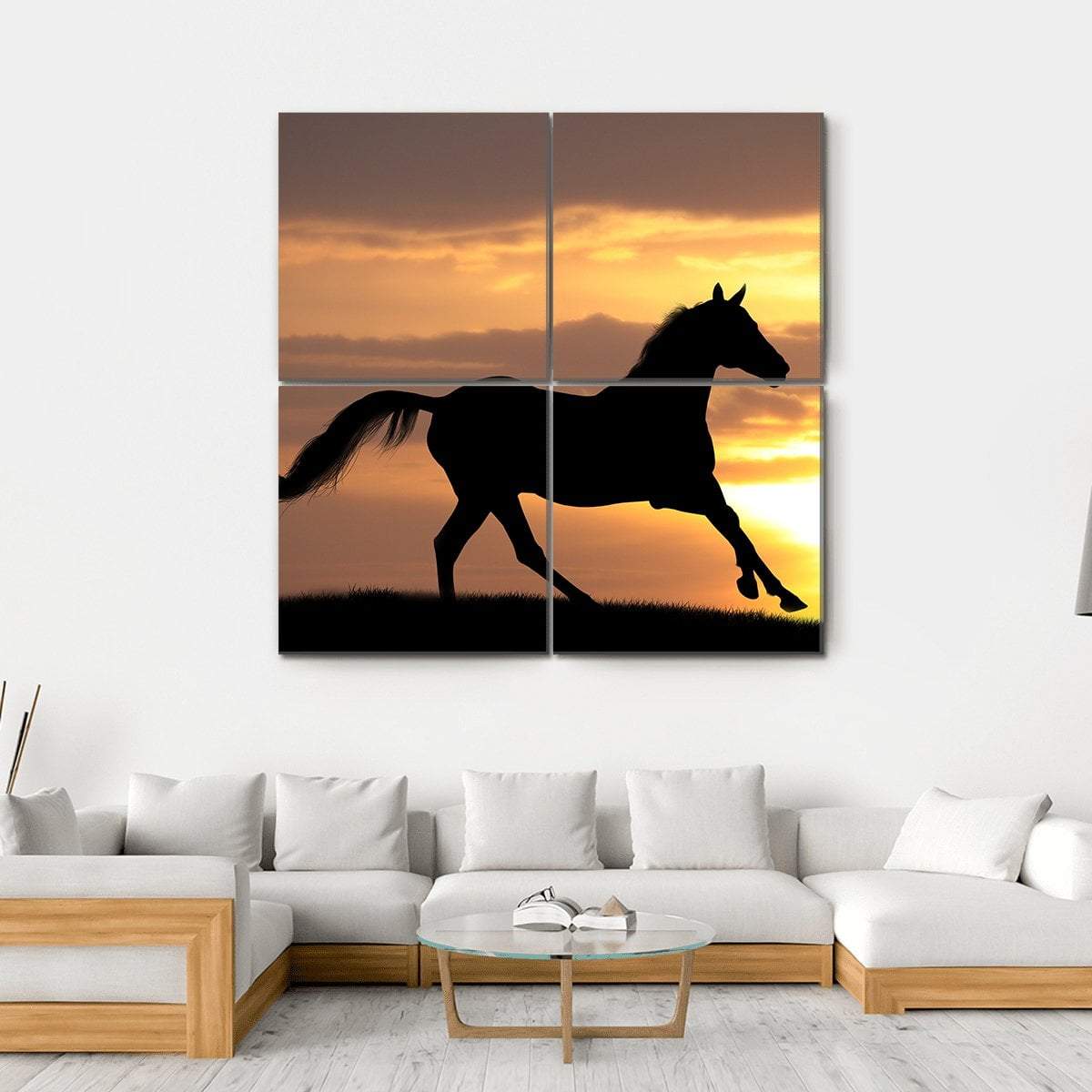Running Horse Silhouette Canvas Wall Art-4 Square-Gallery Wrap-17" x 17"-Tiaracle