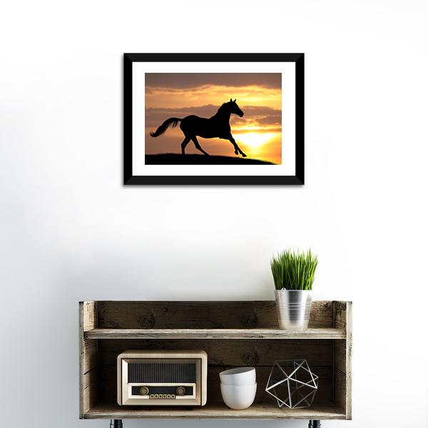 Running Horse Silhouette Canvas Wall Art-1 Piece-Framed Print-20" x 16"-Tiaracle