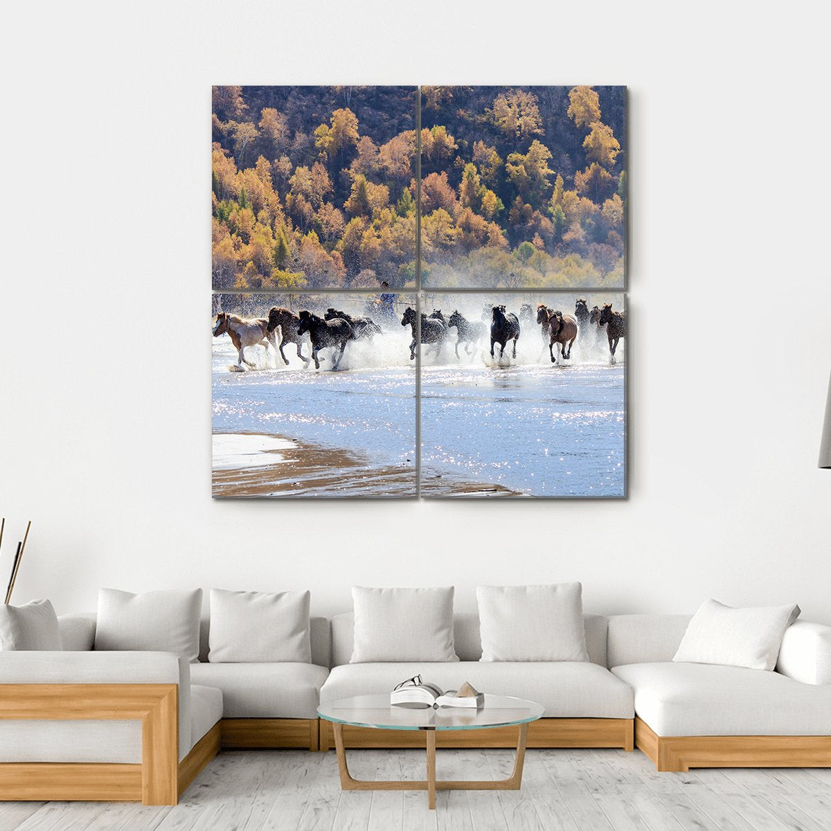 Running Horses In Mongolia Canvas Wall Art-4 Square-Gallery Wrap-17" x 17"-Tiaracle