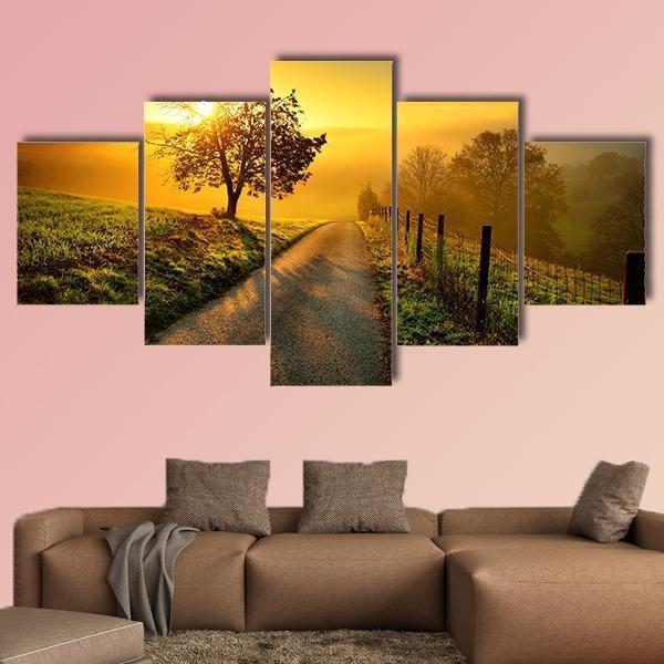 Rural Landscape On A Hill Canvas Wall Art-5 Star-Gallery Wrap-62" x 32"-Tiaracle
