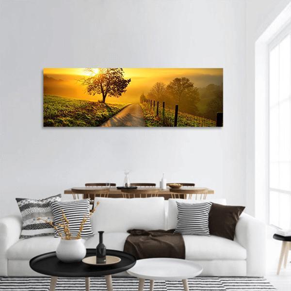 Rural Landscape On A Hill Panoramic Canvas Wall Art-1 Piece-36" x 12"-Tiaracle