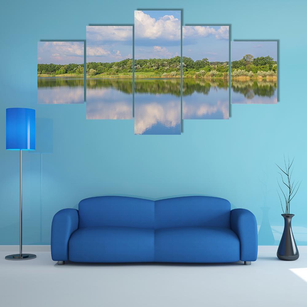 Rural Landscape With Lake Canvas Wall Art-5 Star-Gallery Wrap-62" x 32"-Tiaracle
