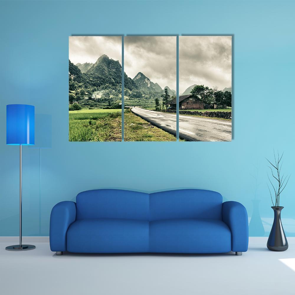 Rural Landscape With Road House Canvas Wall Art-3 Horizontal-Gallery Wrap-37" x 24"-Tiaracle