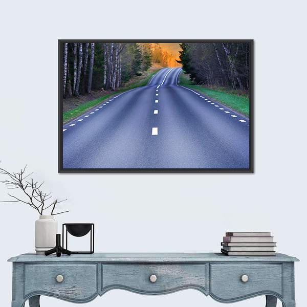 Rural Scandinavian Asphalt Road Canvas Wall Art-1 Piece-Floating Frame-24" x 16"-Tiaracle