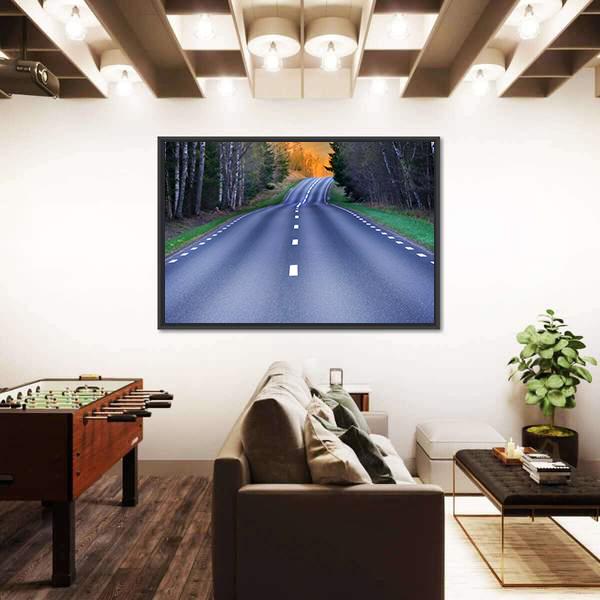 Rural Scandinavian Asphalt Road Canvas Wall Art-3 Horizontal-Gallery Wrap-25" x 16"-Tiaracle