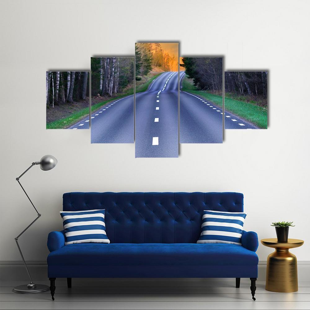 Rural Scandinavian Asphalt Road Canvas Wall Art-5 Star-Gallery Wrap-62" x 32"-Tiaracle