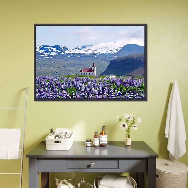 Rural Village Church Canvas Wall Art-1 Piece-Floating Frame-24" x 16"-Tiaracle