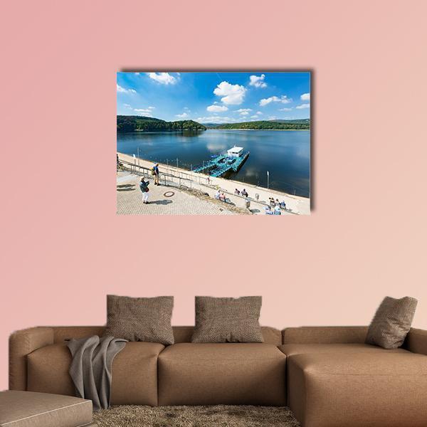 Rursee Harbor Schwammenauel In The Eifel Germany Canvas Wall Art-1 Piece-Gallery Wrap-48" x 32"-Tiaracle