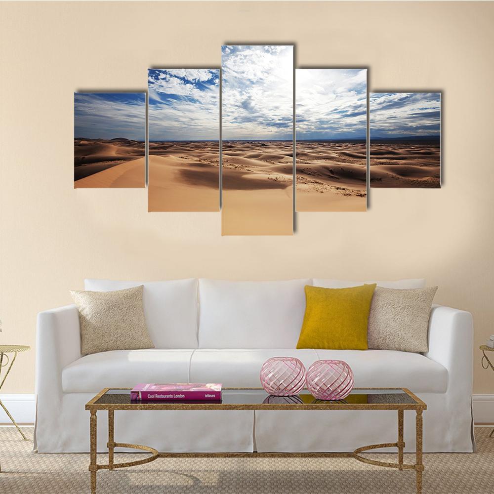 Sahara Desert Under Cloudy Sky Canvas Wall Art-5 Star-Gallery Wrap-62" x 32"-Tiaracle