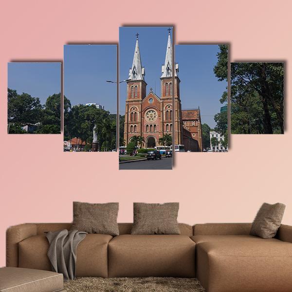 Saigon Notre Dame Cathedral Basilica Canvas Wall Art-5 Star-Gallery Wrap-42" x 21"-Tiaracle