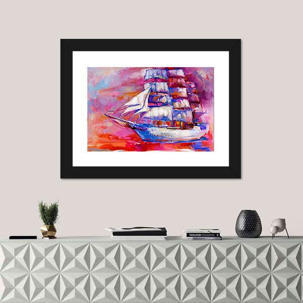 Sail Ship And Sea On Canvas Wall Art-1 Piece-Framed Print-20" x 16"-Tiaracle