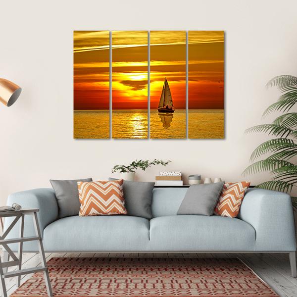 Sailboat At Sunset Canvas Wall Art-4 Horizontal-Gallery Wrap-34" x 24"-Tiaracle
