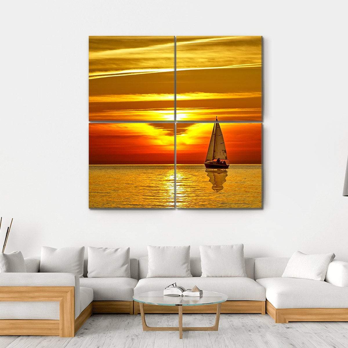 Sailboat At Sunset Canvas Wall Art-4 Square-Gallery Wrap-17" x 17"-Tiaracle