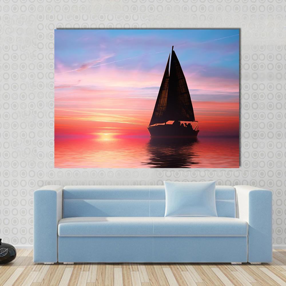 Sailing At Sunset On The Ocean Canvas Wall Art-1 Piece-Gallery Wrap-36" x 24"-Tiaracle