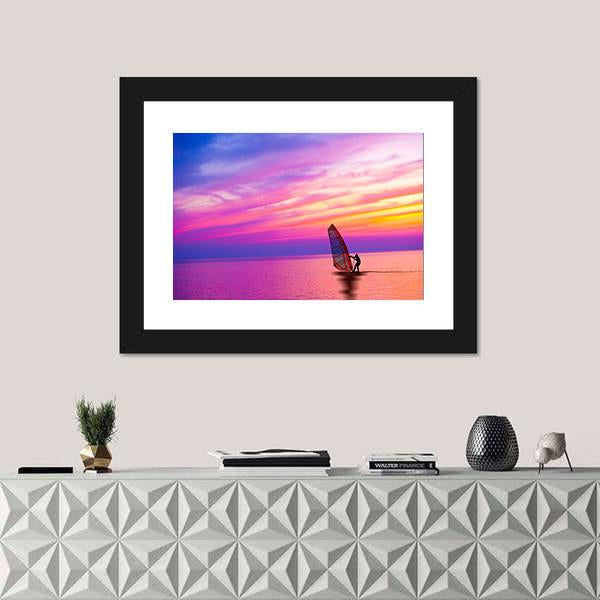 Sailing Boat On The Sunset Canvas Wall Art-1 Piece-Framed Print-20" x 16"-Tiaracle