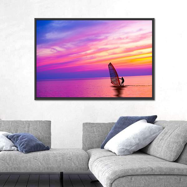 Sailing Boat On The Sunset Canvas Wall Art-3 Horizontal-Gallery Wrap-25" x 16"-Tiaracle