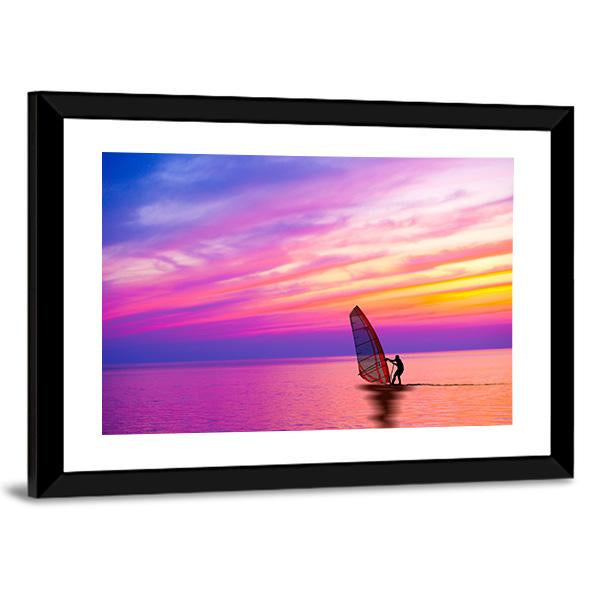 Sailing Boat On The Sunset Canvas Wall Art-3 Horizontal-Gallery Wrap-25" x 16"-Tiaracle