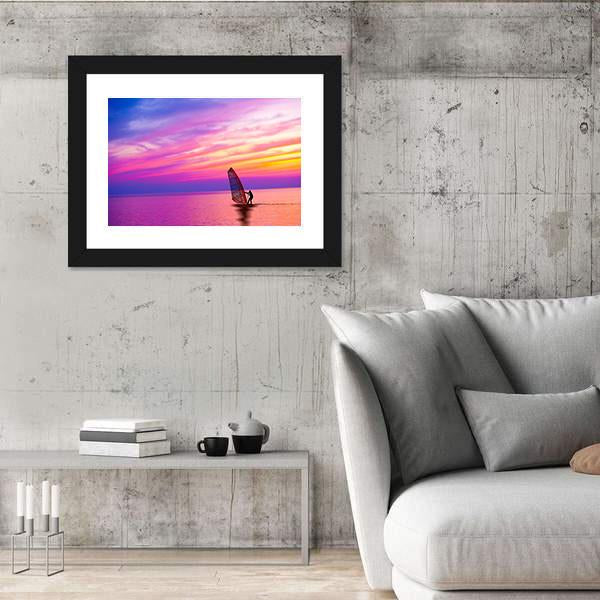 Sailing Boat On The Sunset Canvas Wall Art-3 Horizontal-Gallery Wrap-25" x 16"-Tiaracle