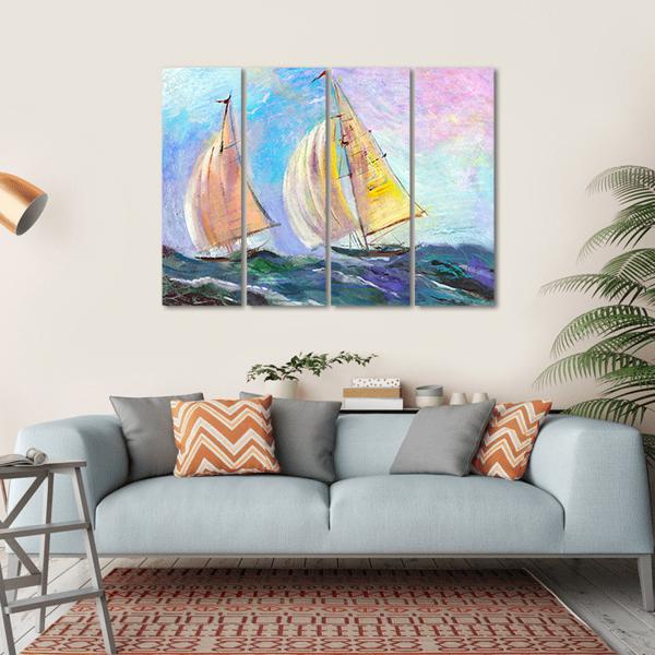 Sailing boats In The Sea Canvas Wall Art-4 Horizontal-Gallery Wrap-34" x 24"-Tiaracle