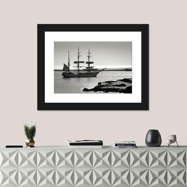 Sailing Ship At Dawn Canvas Wall Art-1 Piece-Framed Print-20" x 16"-Tiaracle