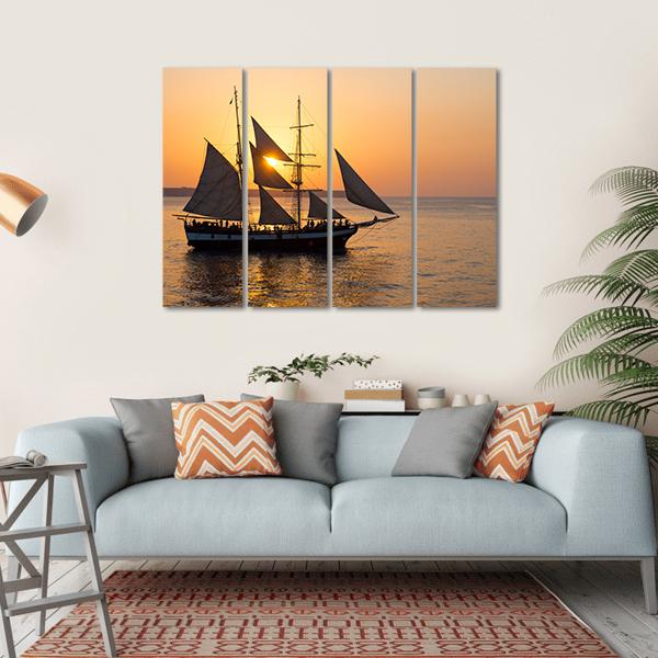 Sailing Ship At Sunset Canvas Wall Art-5 Horizontal-Gallery Wrap-22" x 12"-Tiaracle