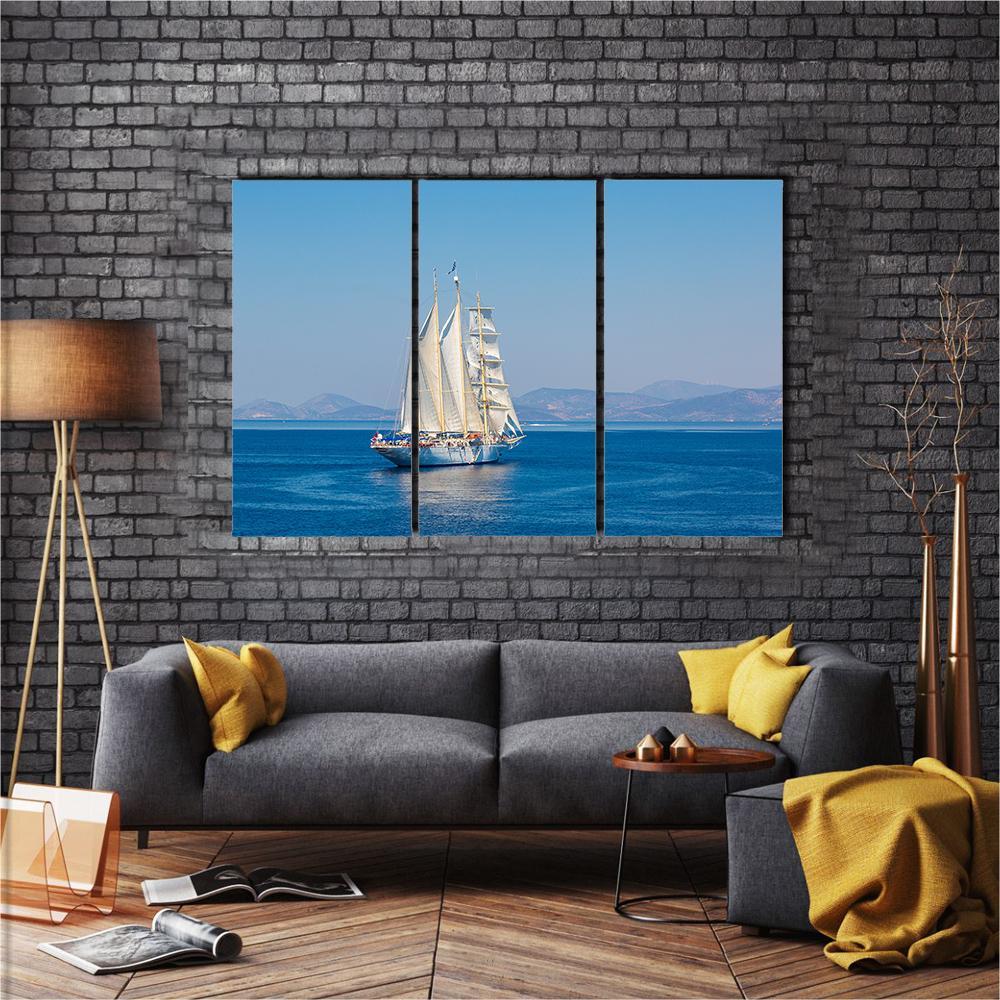 Sailing Ship In A Beautiful Summer Day Canvas Wall Art-3 Horizontal-Gallery Wrap-37" x 24"-Tiaracle