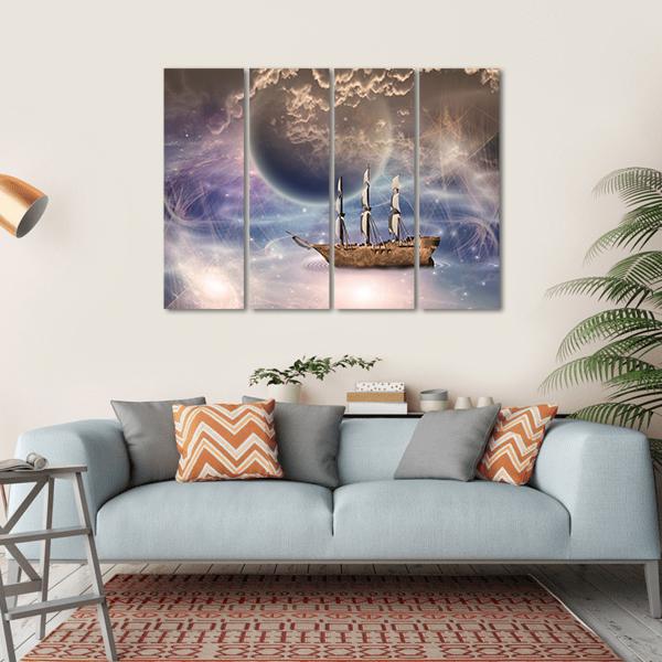 Sailing Ship With Full Sails Canvas Wall Art-4 Horizontal-Gallery Wrap-34" x 24"-Tiaracle