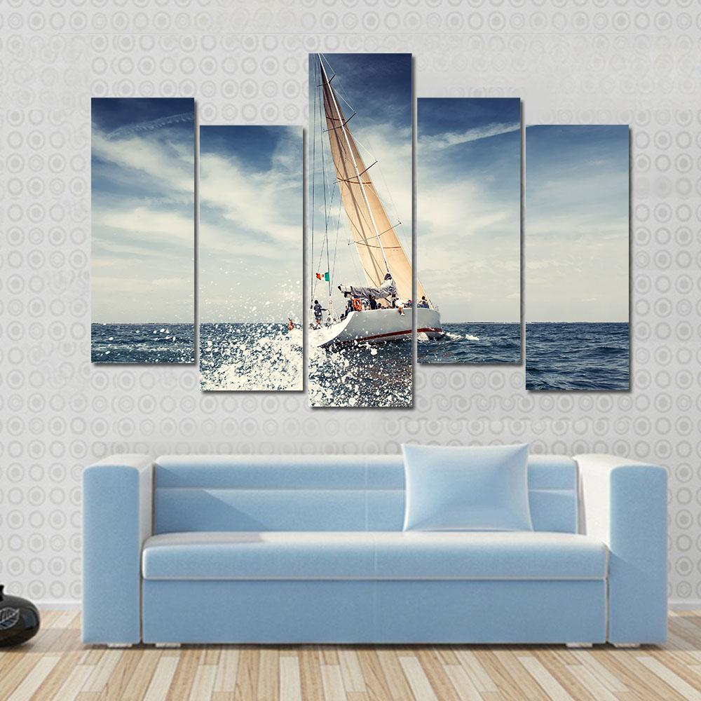 Sailing Ship Yachts With White Sails Canvas Wall Art-5 Pop-Gallery Wrap-32" x 21"-Tiaracle