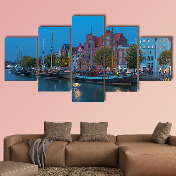 Sailing Ships On The Untertrave River Canvas Wall Art-5 Star-Gallery Wrap-62" x 32"-Tiaracle