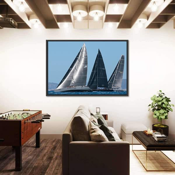 Sailing Ships Race In Mallorca Canvas Wall Art-3 Horizontal-Gallery Wrap-25" x 16"-Tiaracle