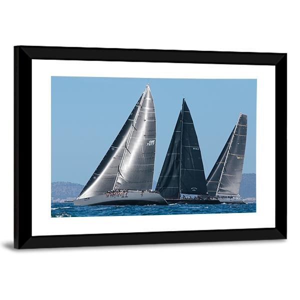 Sailing Ships Race In Mallorca Canvas Wall Art-3 Horizontal-Gallery Wrap-25" x 16"-Tiaracle