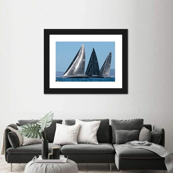 Sailing Ships Race In Mallorca Canvas Wall Art-3 Horizontal-Gallery Wrap-25" x 16"-Tiaracle