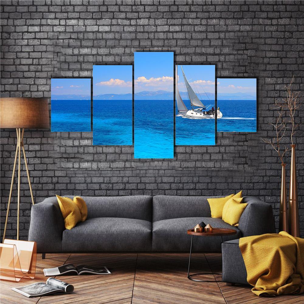 Sailing Yacht In The Lonian Sea Canvas Wall Art-5 Star-Gallery Wrap-62" x 32"-Tiaracle