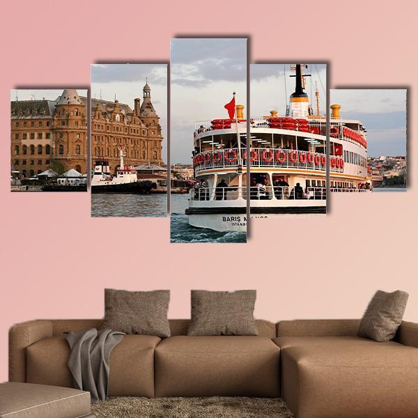 Sails In To Haydarpasa In Istanbul Canvas Wall Art-5 Star-Gallery Wrap-62" x 32"-Tiaracle