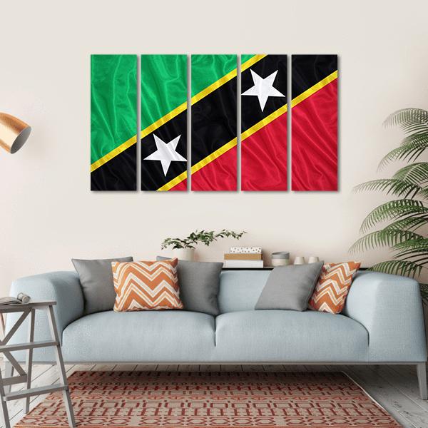 Saint Kitts & Nevis Flag Canvas Wall Art-5 Horizontal-Gallery Wrap-22" x 12"-Tiaracle