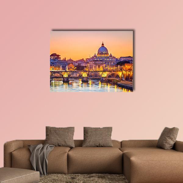 Saint Peter Cathedral At Night In Rome Canvas Wall Art-1 Piece-Gallery Wrap-36" x 24"-Tiaracle