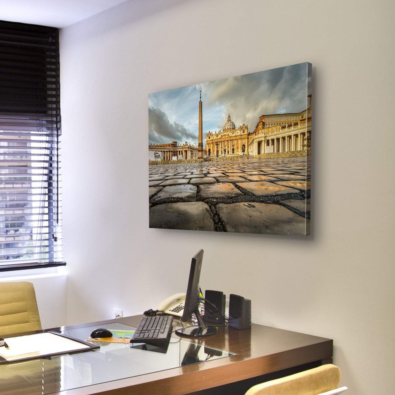 Saint Peter Square And Saint Peter Basilica In The Morning Vatican Canvas Wall Art-3 Horizontal-Gallery Wrap-25" x 16"-Tiaracle