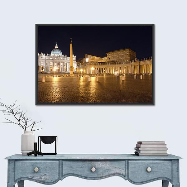 Saint Peter's Square At Night Vatican Canvas Wall Art-1 Piece-Floating Frame-24" x 16"-Tiaracle