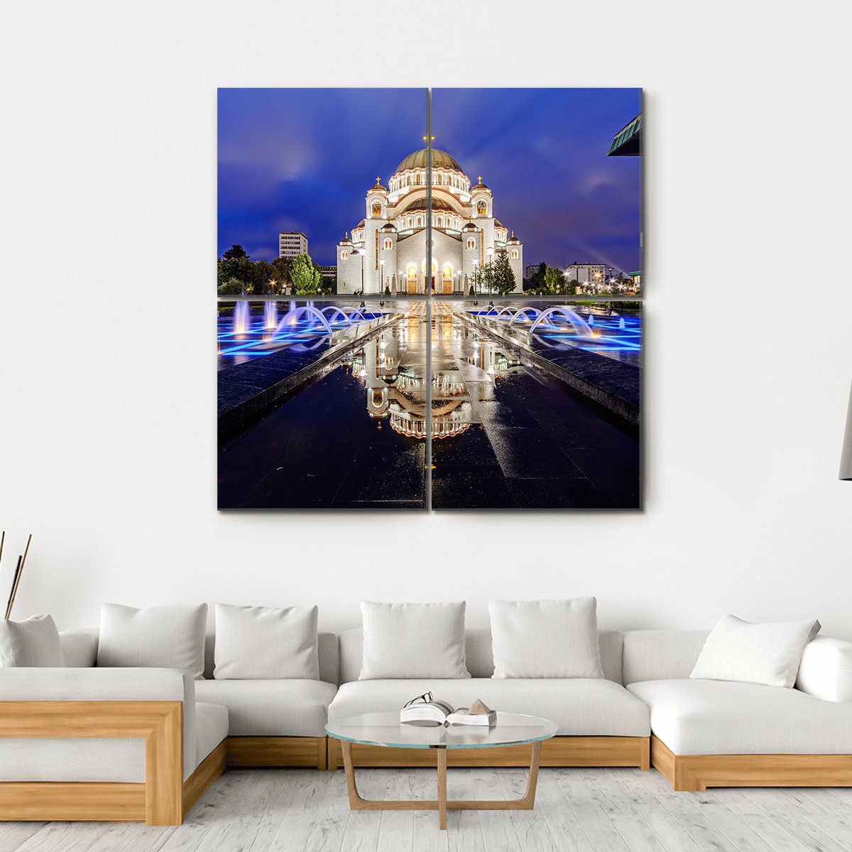Saint Sava Temple With Fountain In Belgrade Canvas Wall Art-4 Square-Gallery Wrap-17" x 17"-Tiaracle
