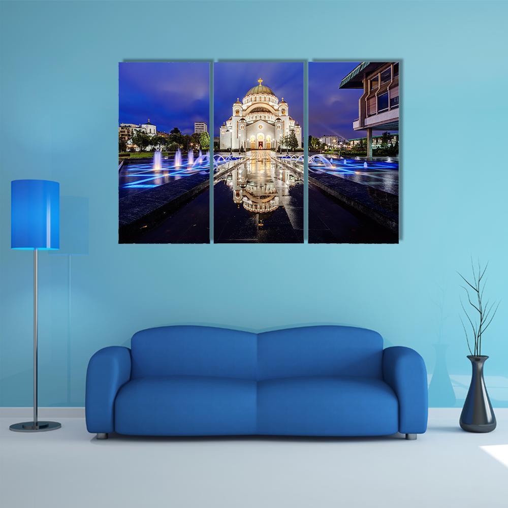 Saint Sava Temple With Fountain In Belgrade Canvas Wall Art-3 Horizontal-Gallery Wrap-37" x 24"-Tiaracle