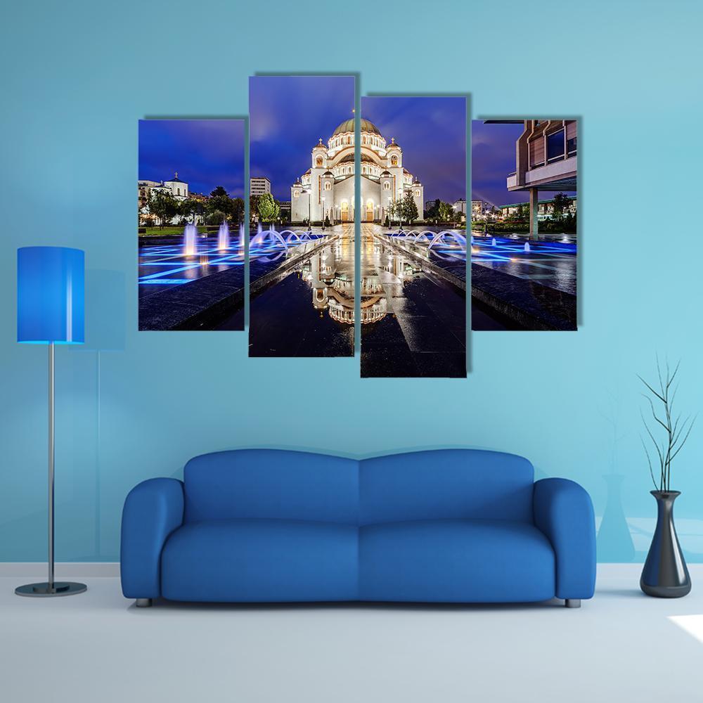 Saint Sava Temple With Fountain In Belgrade Canvas Wall Art-4 Pop-Gallery Wrap-50" x 32"-Tiaracle