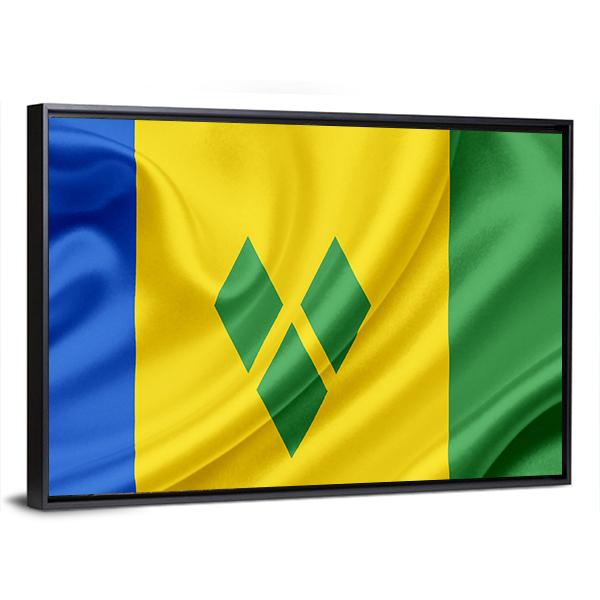 Saint Vincent And Grenadines Waving Flag Canvas Wall Art-3 Horizontal-Gallery Wrap-25" x 16"-Tiaracle